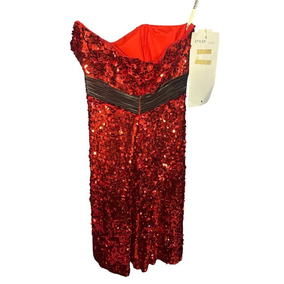 Tony Bowls NWT Red Sequin Strapless Cocktail Dress Size 6 With Black Waist Accen - Picture 6 of 6
